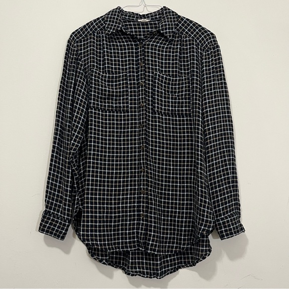 Anthropologie Tops - Anthropologie Pilcro Relaxed Plaid Shirt Tunic Button Front Size S Black White